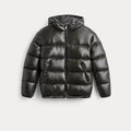 Men's high-shine hooded puffer jacket in Dark Green | Raskelf – front view