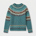 Women's Fair Isle crew neck jumper in Teal | Hinderclay – front view
