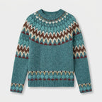 Women's Fair Isle crew neck jumper in Teal | Hinderclay – front view