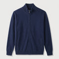 Men's full-zip wool-blend cardigan in Navy | Nunnington – front view