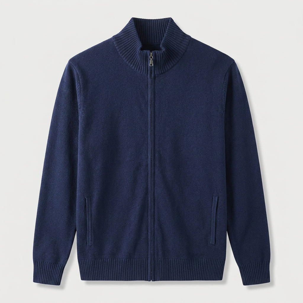 Men's full-zip wool-blend cardigan in Navy | Nunnington – front view