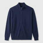 Men's full-zip wool-blend cardigan in Navy | Nunnington – front view