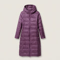 Women's Longline Puffer Coat in Plum | Idbury – front view