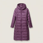 Women's Longline Puffer Coat in Plum | Idbury – front view