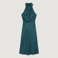 Women's satin halter midi dress in Teal | Alderholt – front view