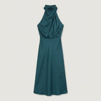 Women's satin halter midi dress in Teal | Alderholt – front view