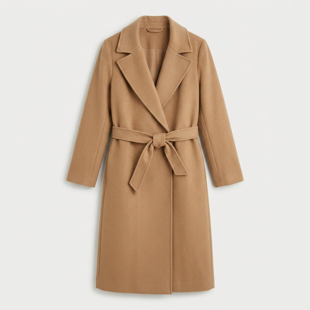 Women's Belted Wrap Coat in Camel | Kettleburgh – front view