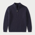 Men's cable knit quarter-zip jumper in Navy | Ombersley – front view