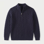 Men's cable knit quarter-zip jumper in Navy | Ombersley – front view