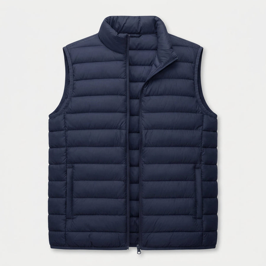 Men's Quilted Puffer Gilet in Navy | Sherston – front view