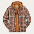 Men's hooded check shirt jacket in Brown Check | Rufforth – front view
