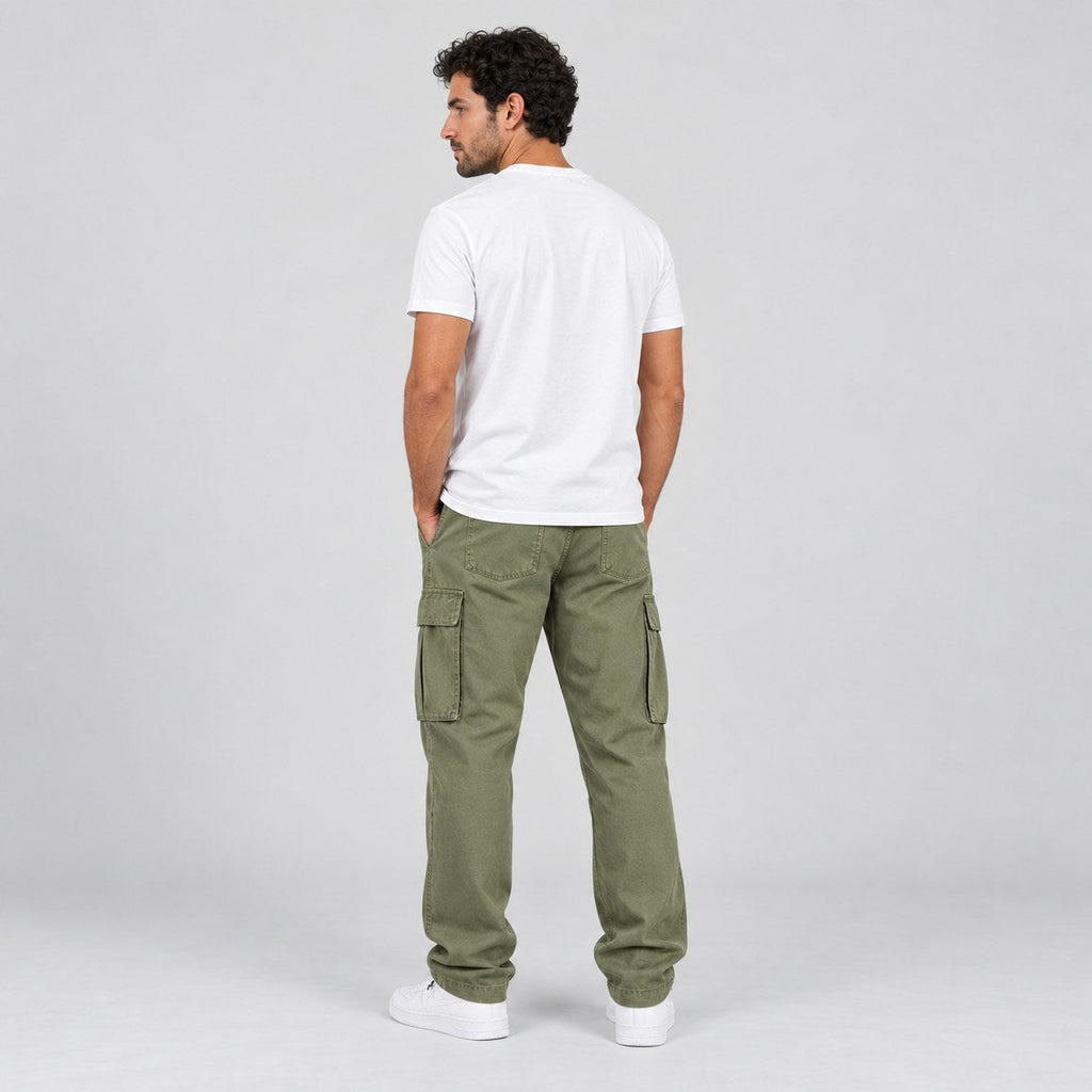 Men's Cargo Trousers in Army Green | Ulley – back view