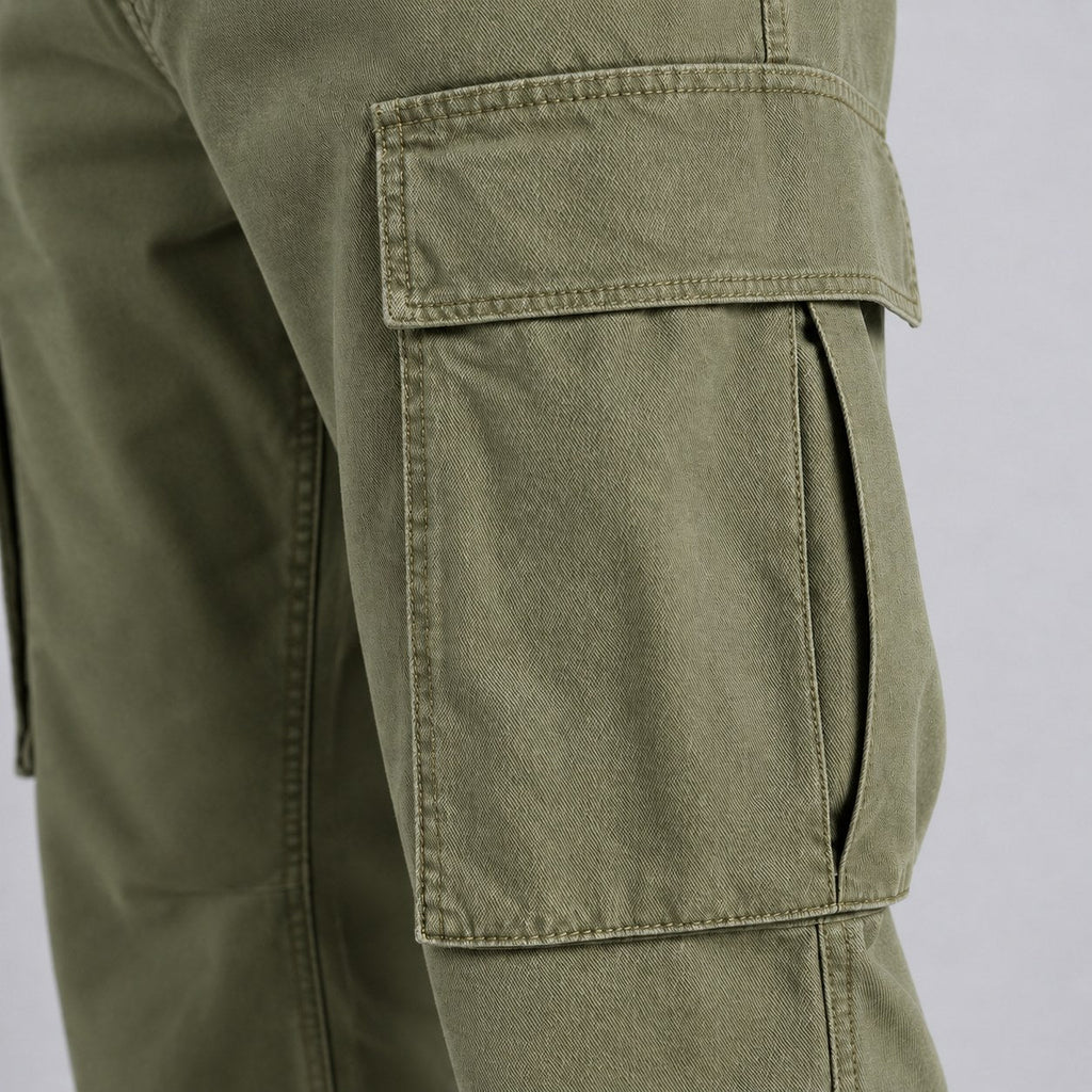 Men's Cargo Trousers in Army Green | Ulley – detail view