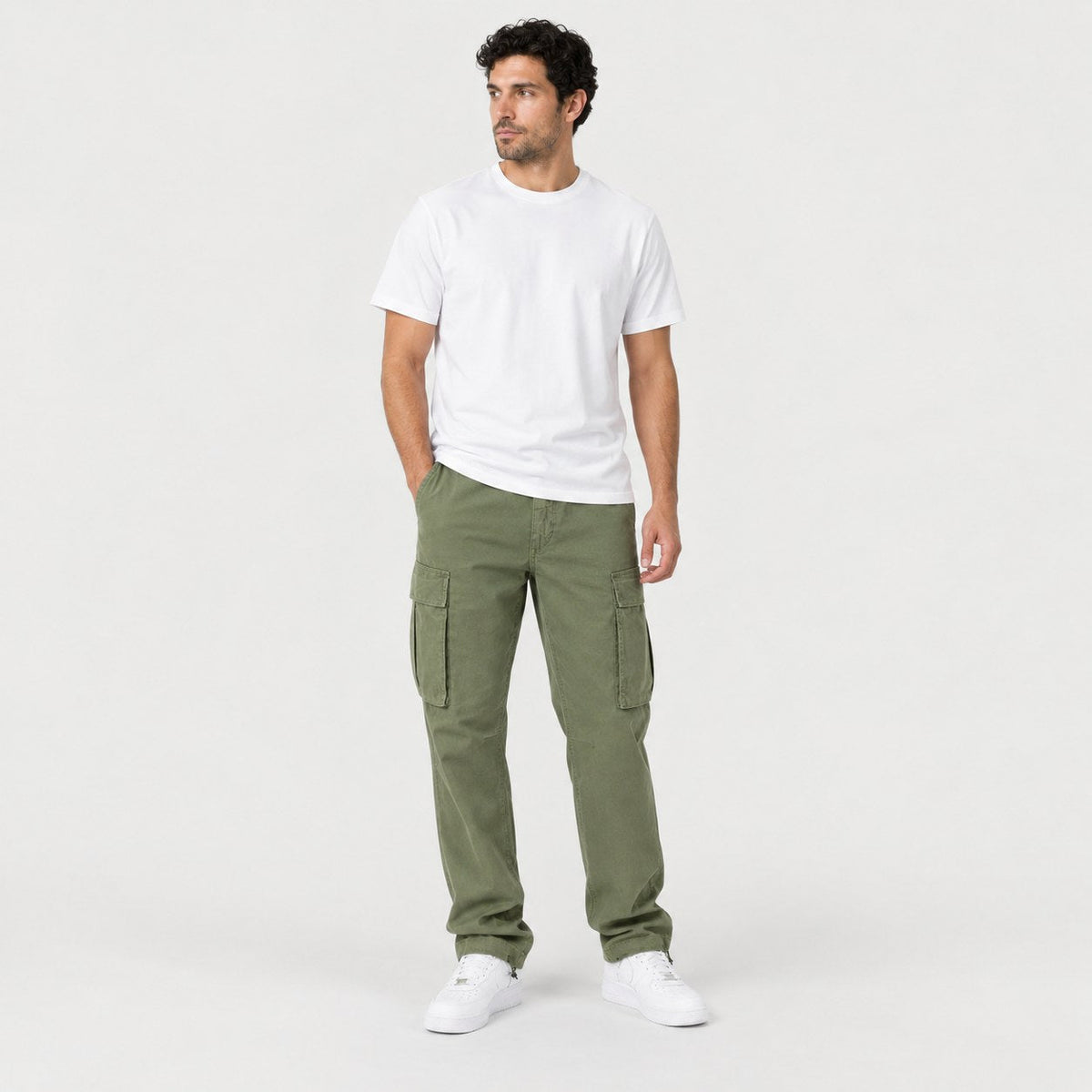 Men's Cargo Trousers in Army Green | Ulley – front view