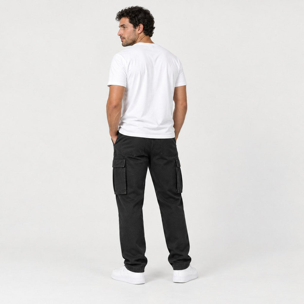 Men's Cargo Trousers in Black | Ulley – back view