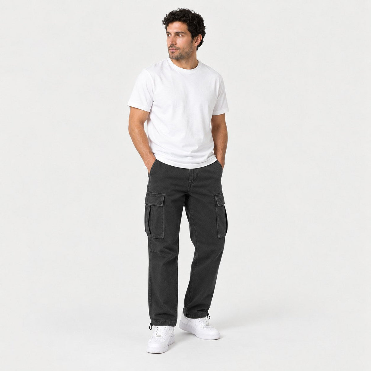 Men's Cargo Trousers in Black | Ulley – front view
