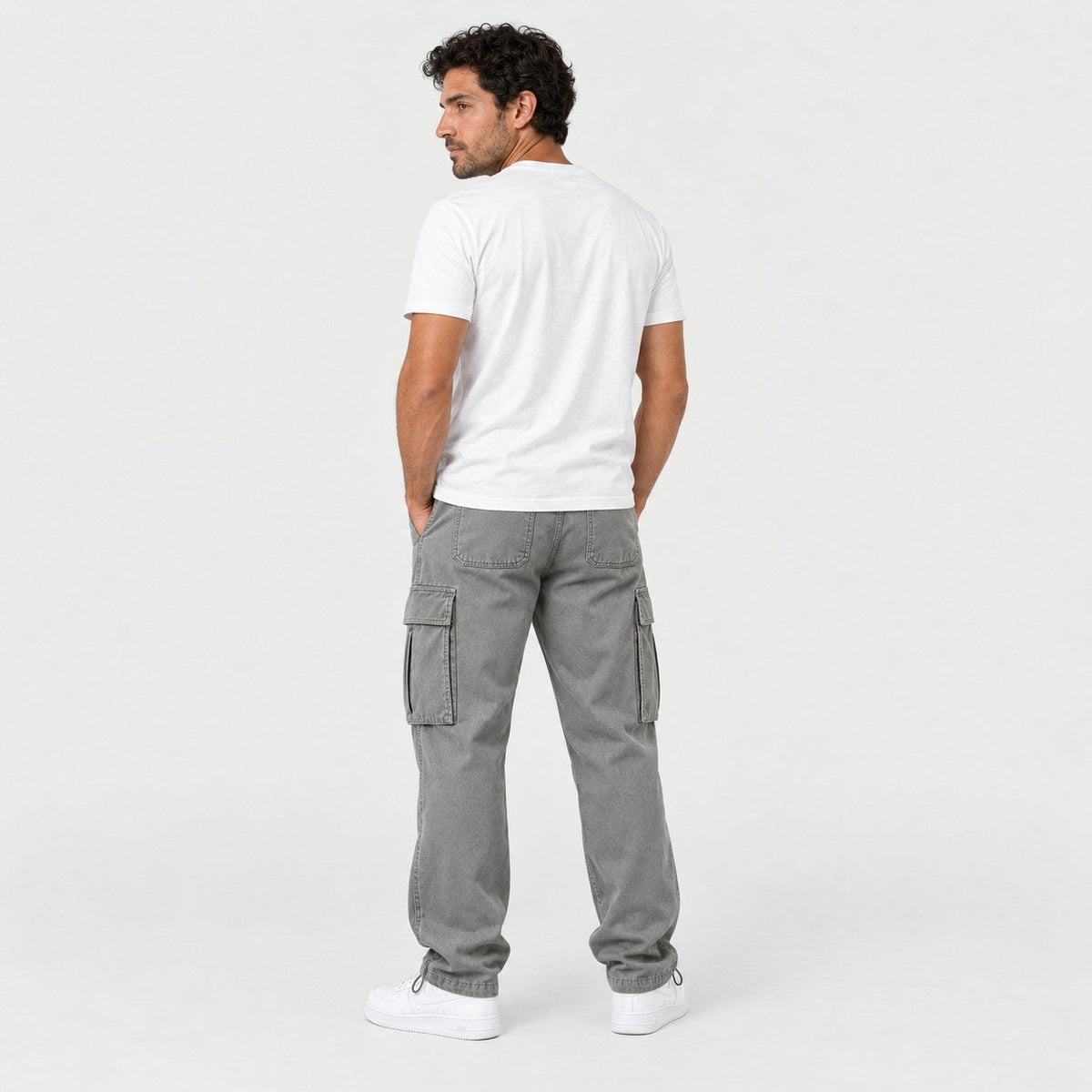 Men's Cargo Trousers in Grey | Ulley – back view