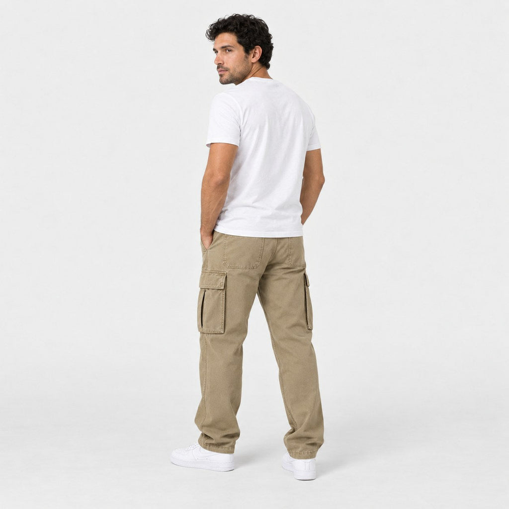 Men's Cargo Trousers in Khaki | Ulley – back view