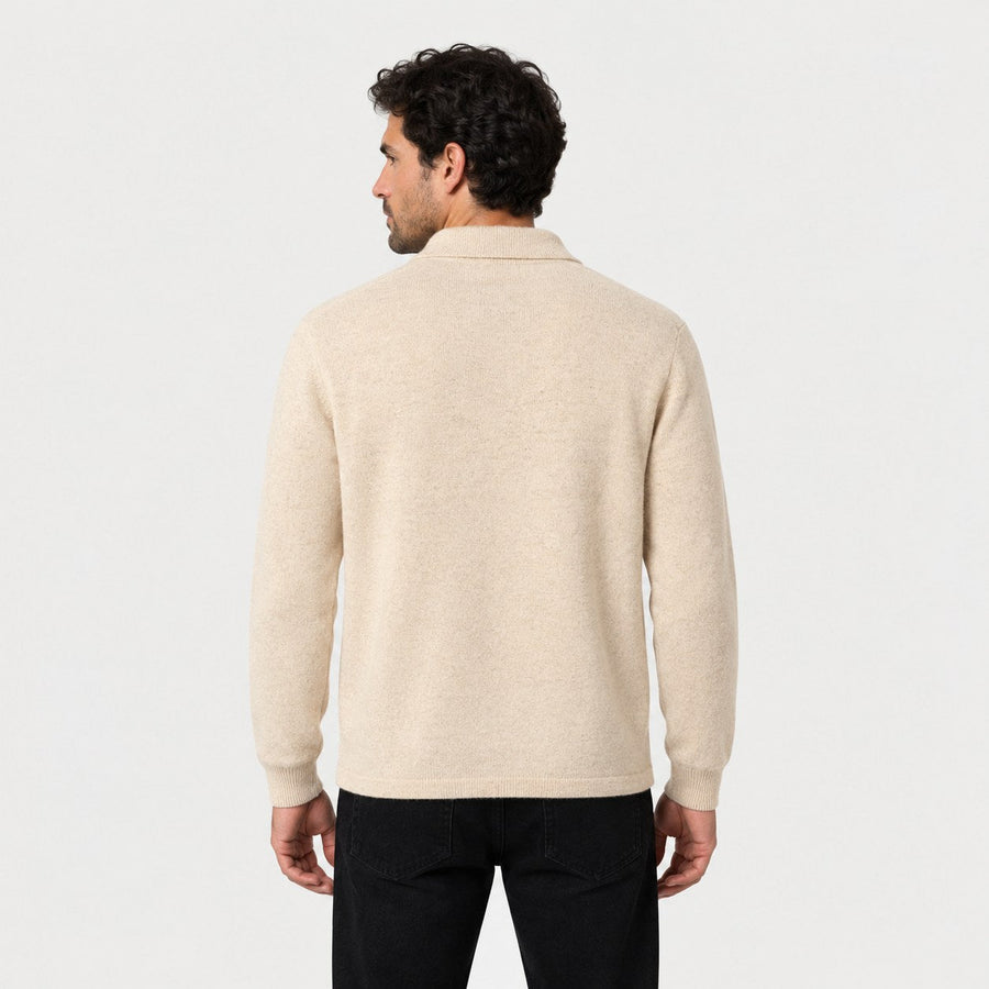 Men's knit polo cardigan in Beige | Monxton – back view
