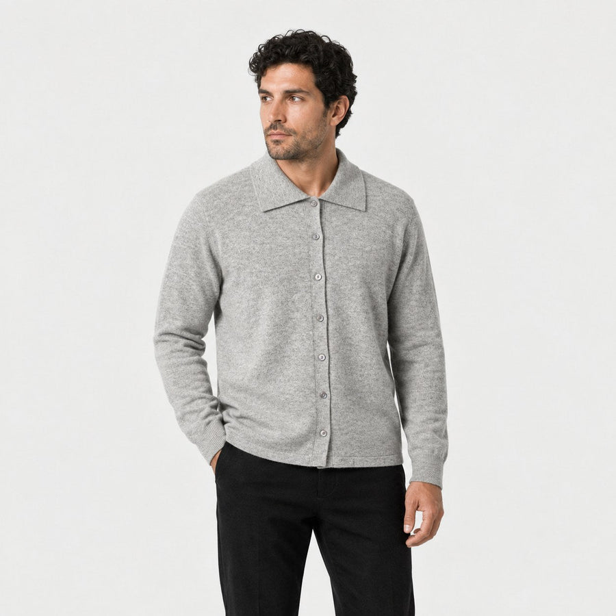 Men's knit polo cardigan in Grey | Monxton – side view