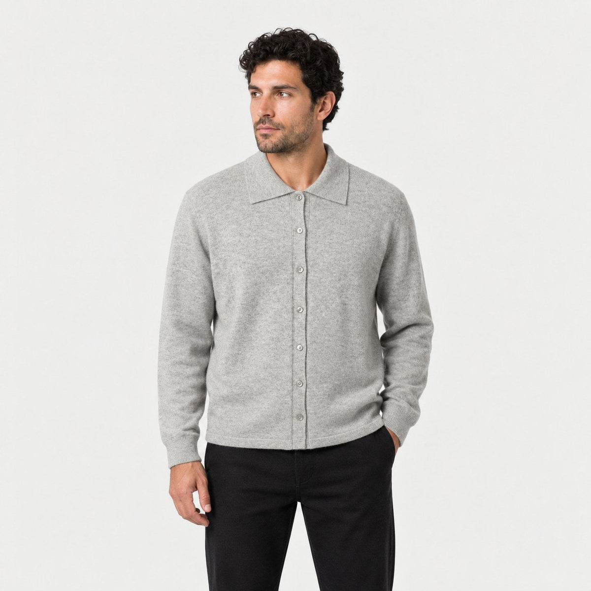 Men's knit polo cardigan in Grey | Monxton – front view
