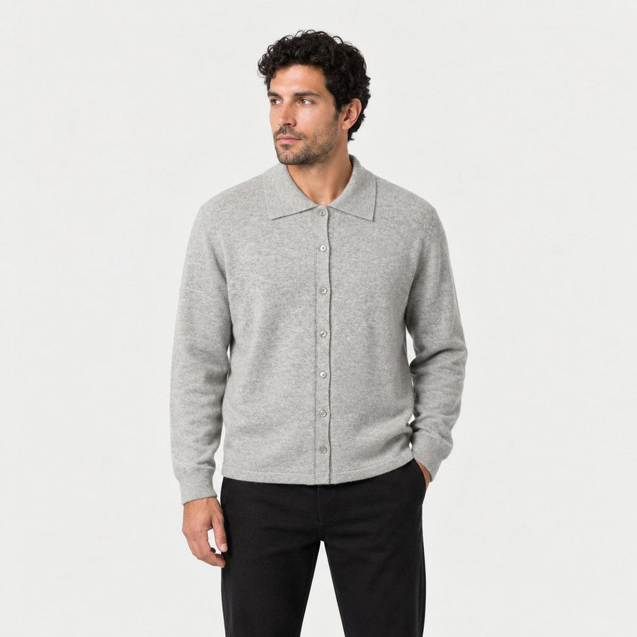 Men's knit polo cardigan in Grey | Monxton – front view
