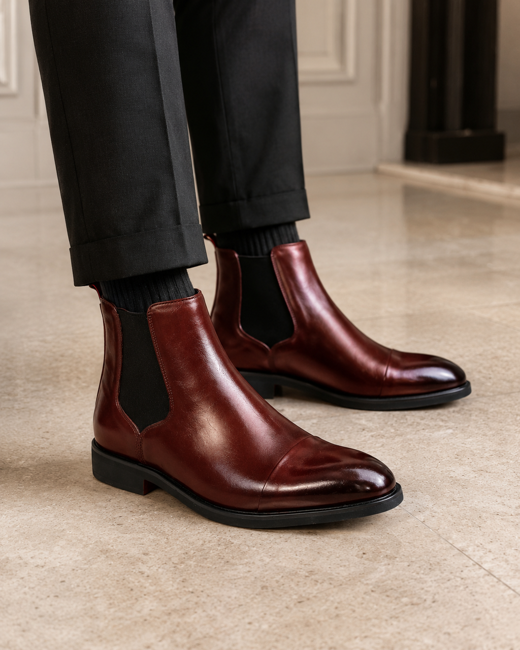 Men's almond toe Chelsea boots with pull tab