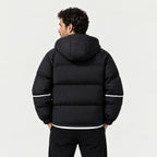 Men's hooded contrast puffer jacket in Black | Mickleton – back view