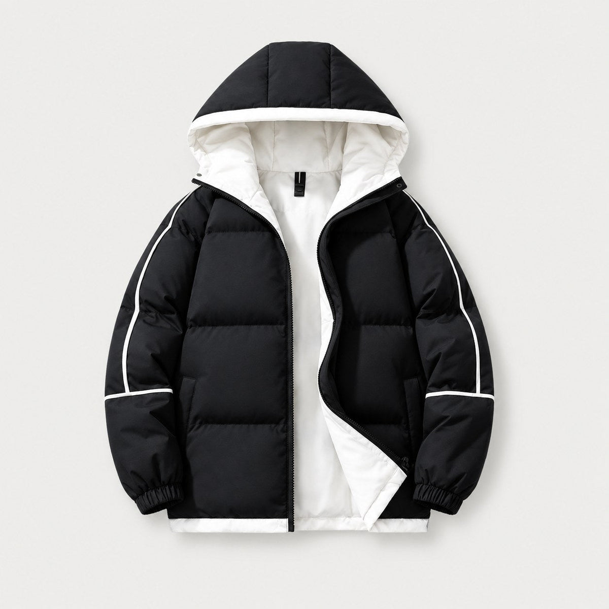 Men's hooded contrast puffer jacket in Black | Mickleton – front view