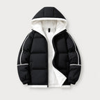 Men's hooded contrast puffer jacket in Black | Mickleton – front view