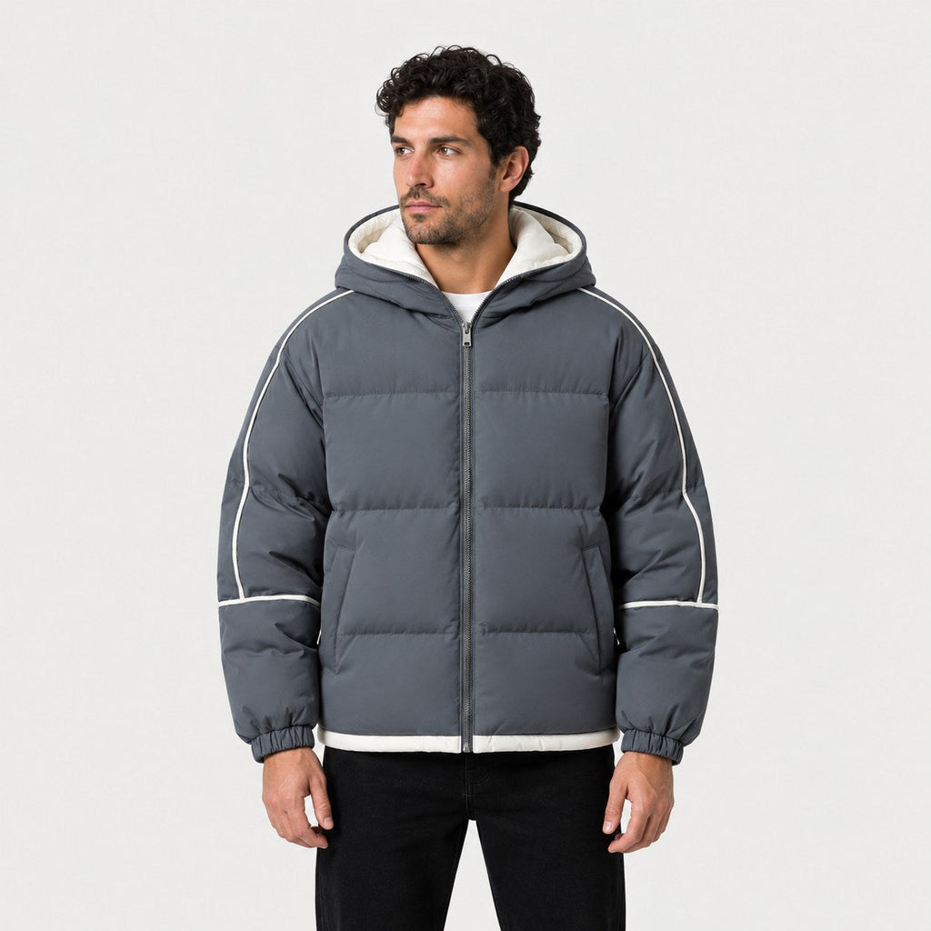 Men's hooded contrast puffer jacket in Grey | Mickleton – front view