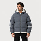 Men's hooded contrast puffer jacket in Grey | Mickleton – front view