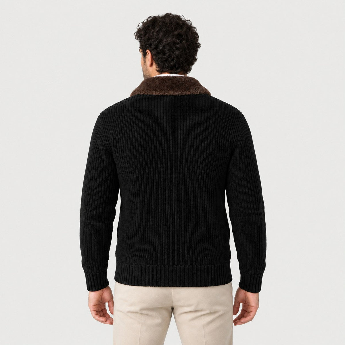 Men's zip cardigan in Black | Trotton – back view