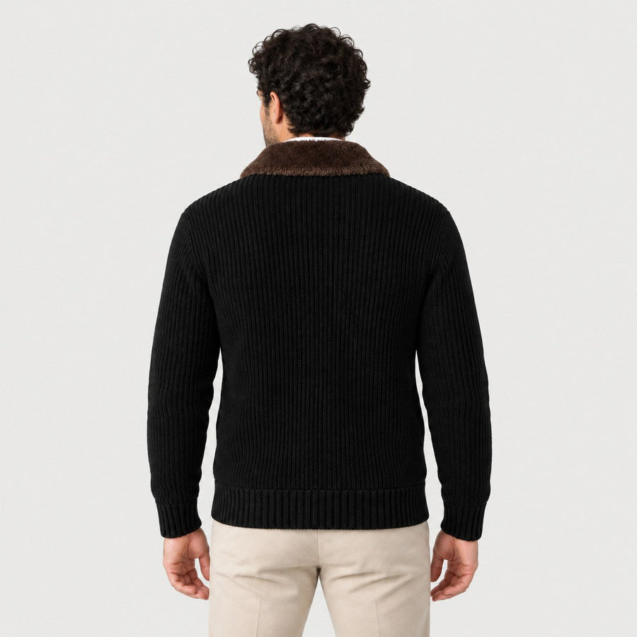 Men's zip cardigan in Black | Trotton – back view
