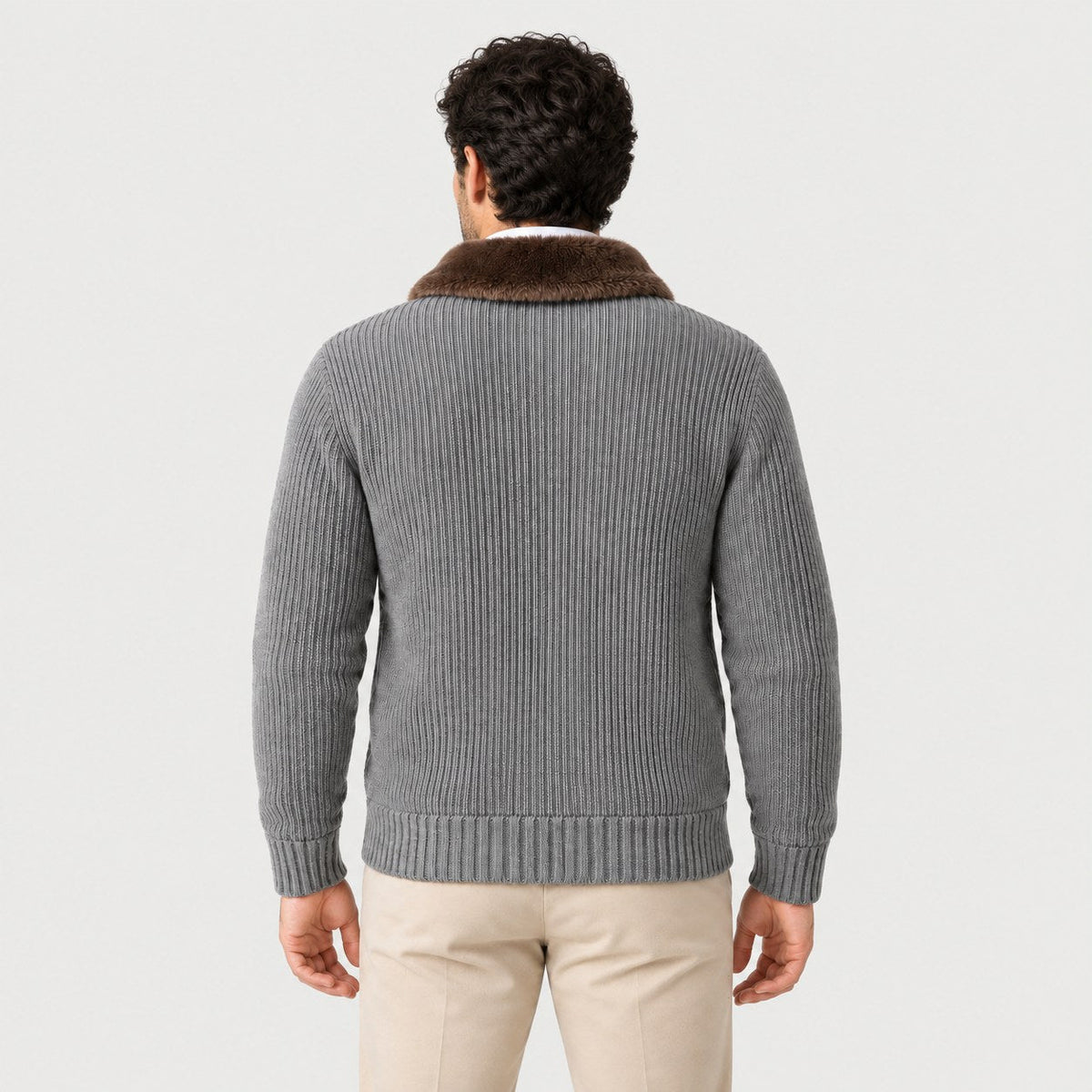 Men's zip cardigan in Grey | Trotton – back view