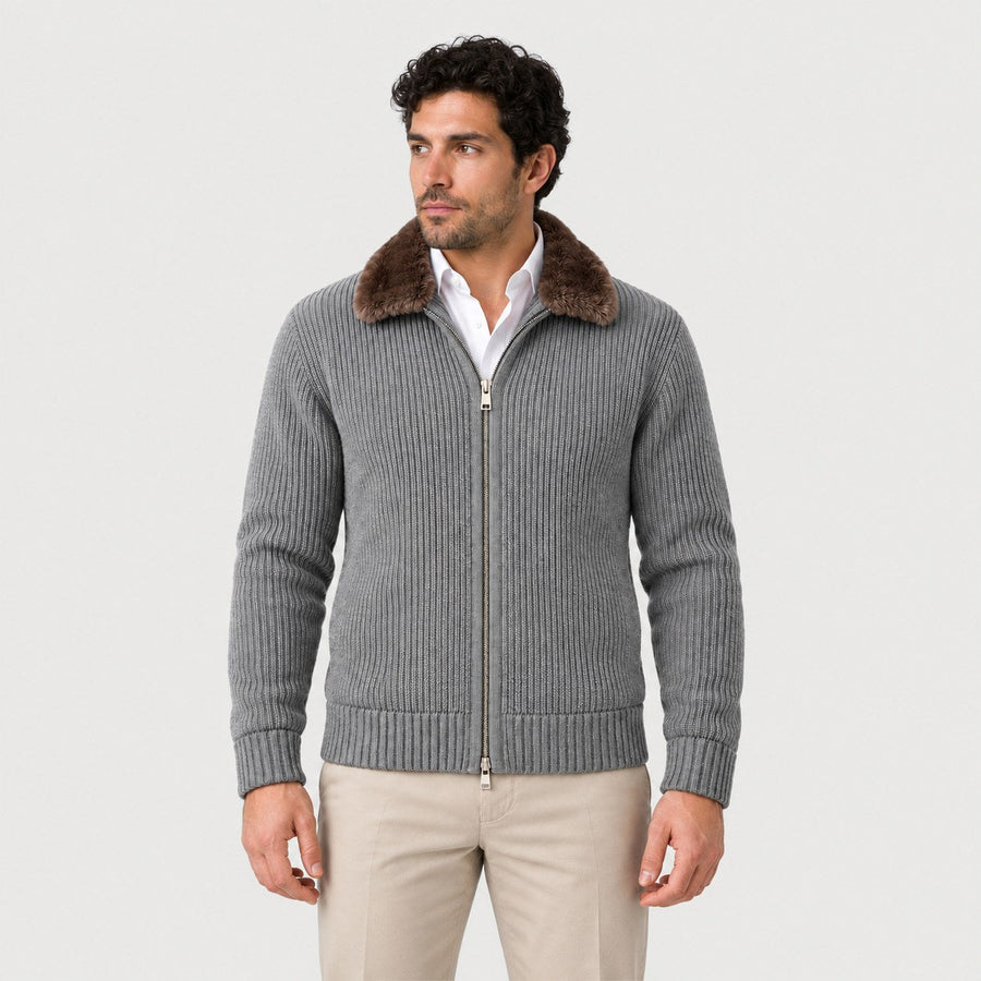 Men's zip cardigan in Grey | Trotton – front view