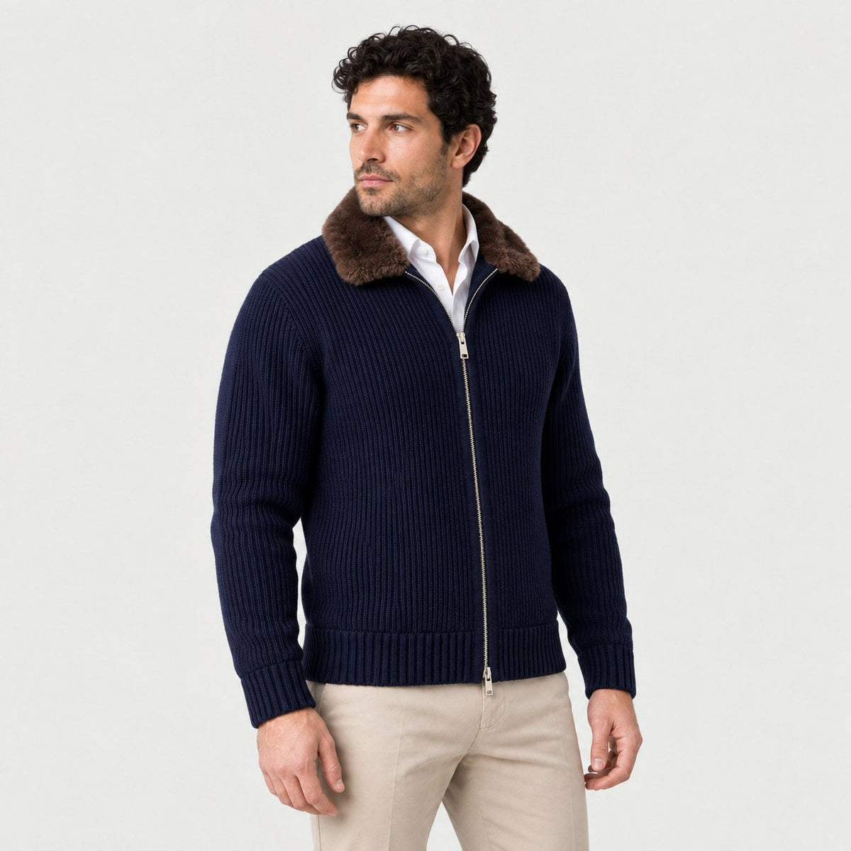Men's zip cardigan in Navy | Trotton – side view