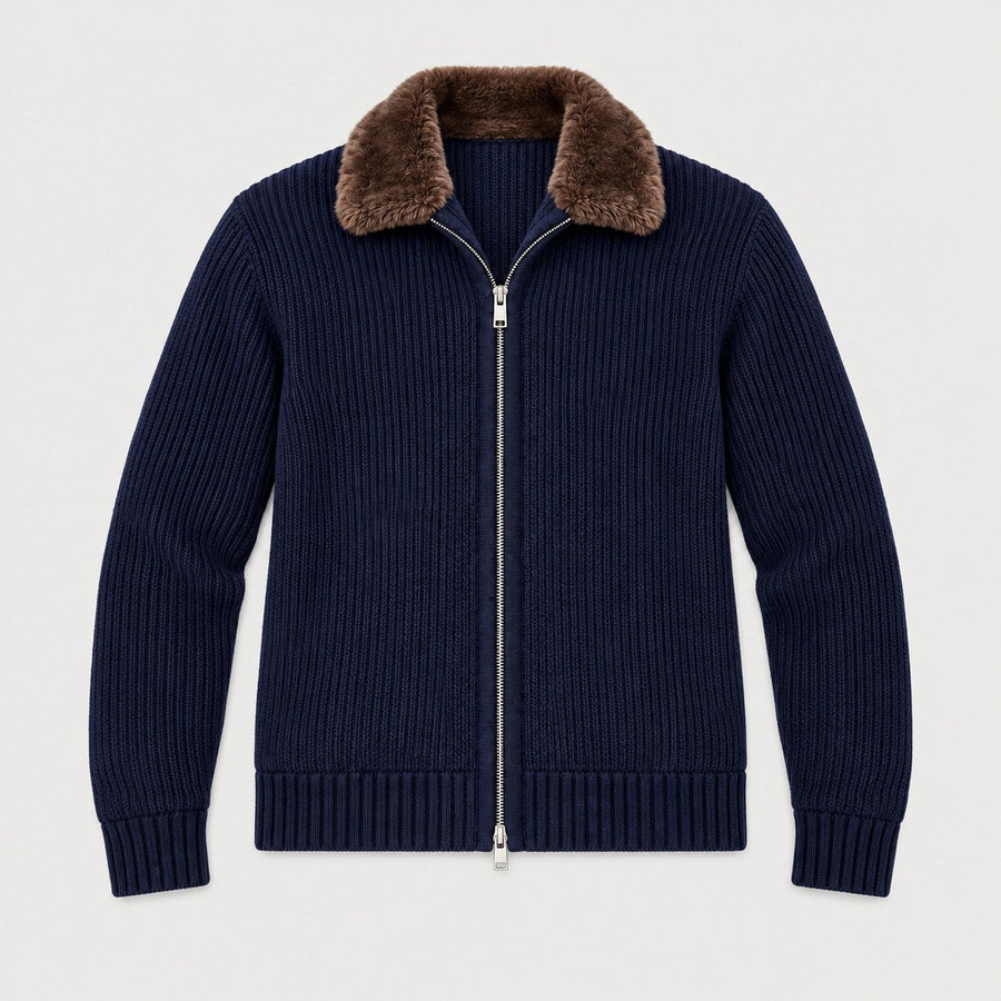 Men's zip cardigan in Navy | Trotton – front view