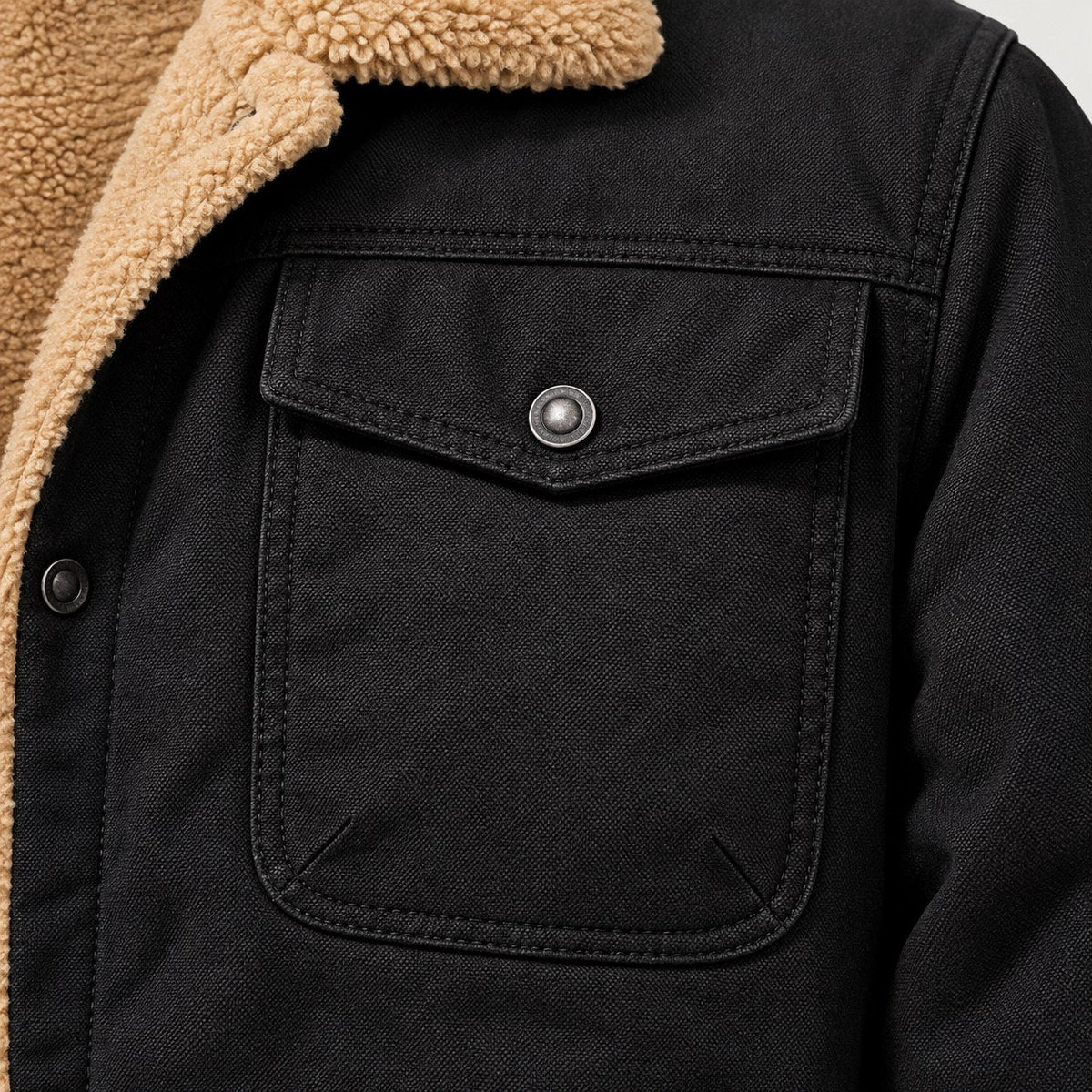 Men's Fleece-Lined Snap Jacket in Black | Stow – detail view