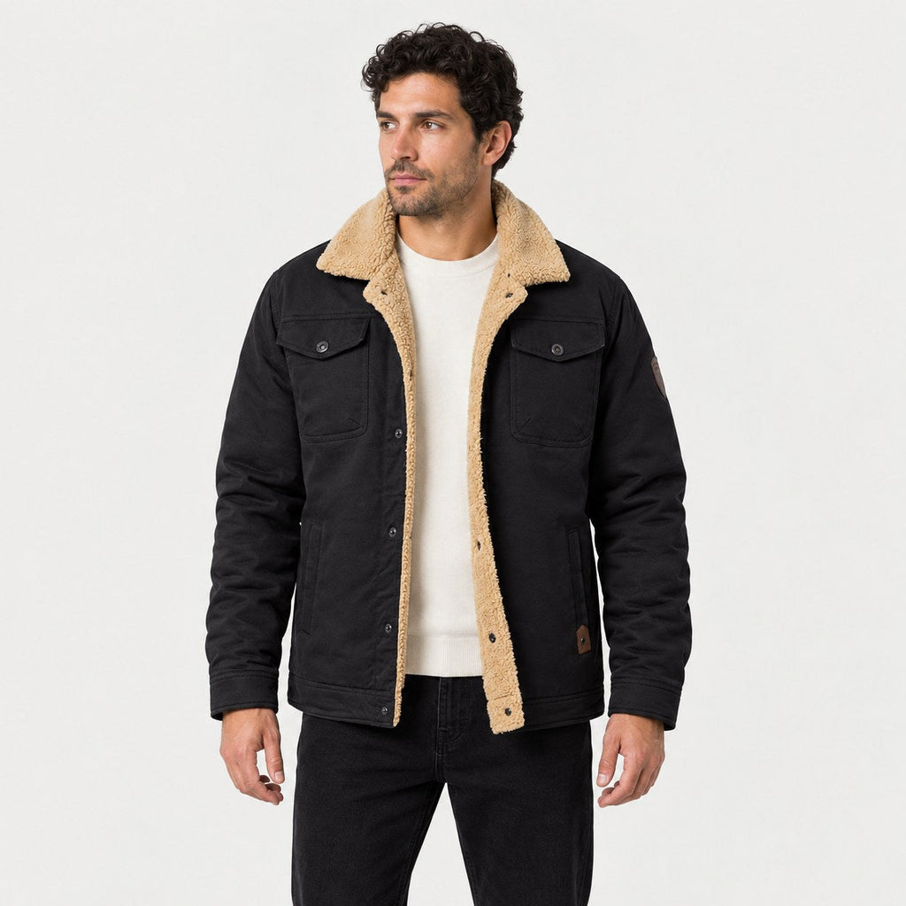 Men's Fleece-Lined Snap Jacket in Black | Stow – front view