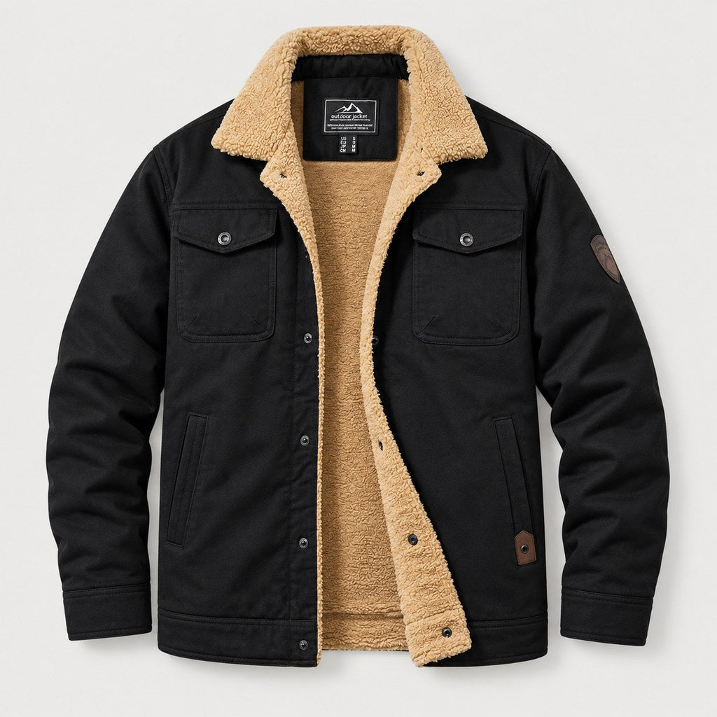 Men's Fleece-Lined Snap Jacket in Black | Stow – front view
