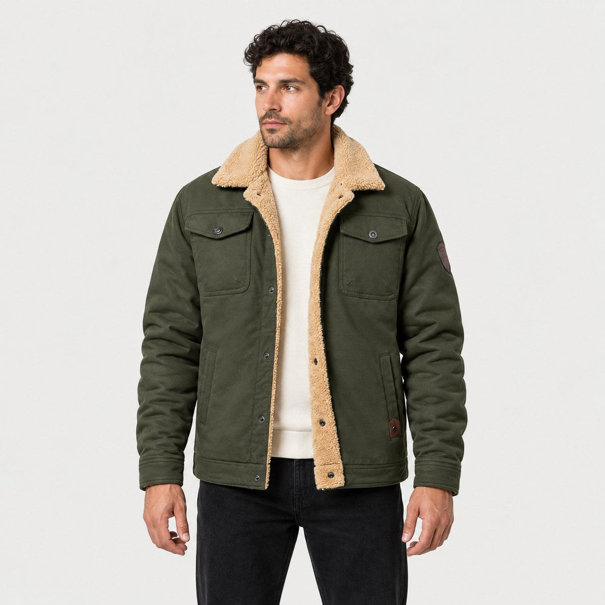 Men's Fleece-Lined Snap Jacket in Green | Stow – front view