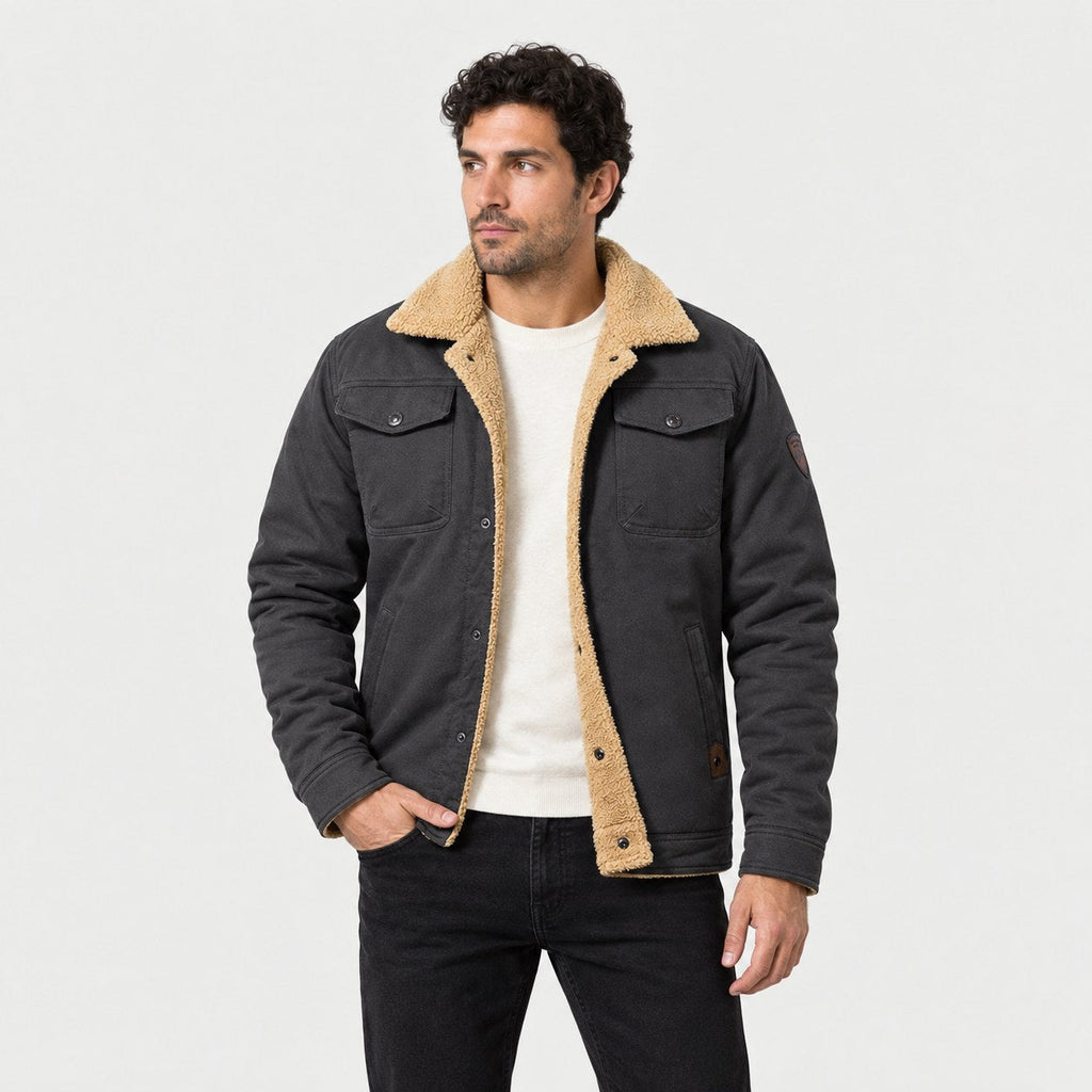 Men's Fleece-Lined Snap Jacket in Grey | Stow – front view