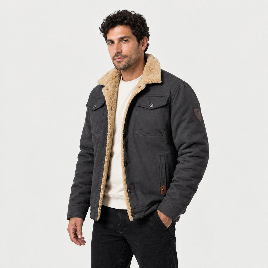 Men's Fleece-Lined Snap Jacket in Grey | Stow – side view