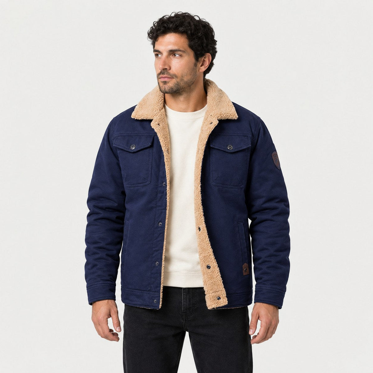 Men's Fleece-Lined Snap Jacket in Navy | Stow – front view
