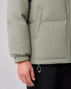 Men's hooded puffer jacket with high zip-through neck