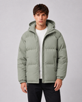Men's hooded puffer jacket with high zip-through neck