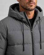 Men's hooded winter puffer jacket with zip pockets