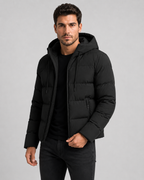 Men's hooded winter puffer jacket with zip pockets