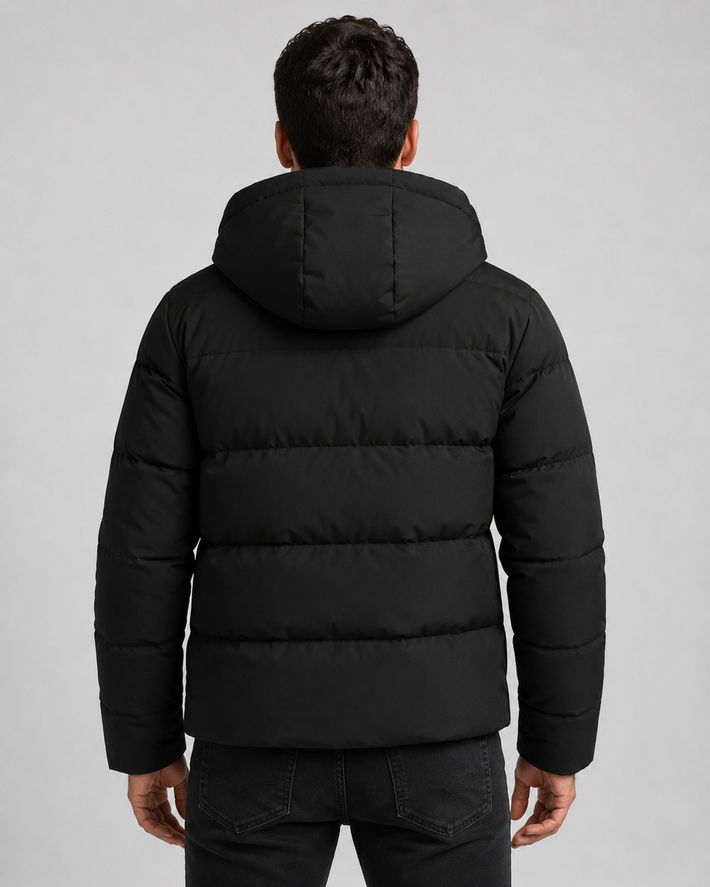 Men's hooded winter puffer jacket with zip pockets
